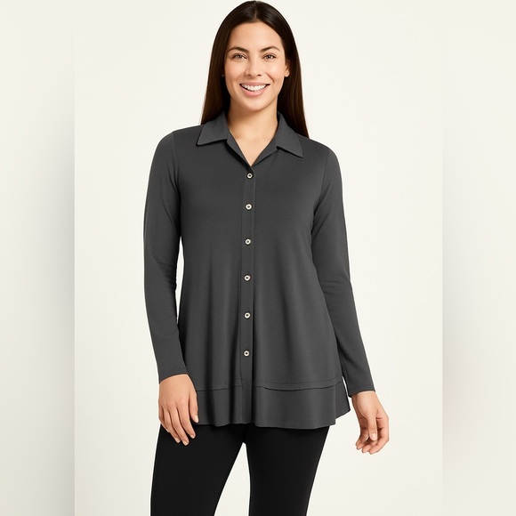 Sympli Charm knit tunic gray button front layered hem long sleeve Size 6 - Picture 1 of 9